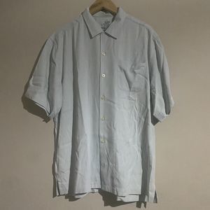 Tommy Bahama Shirt mens Large Blue 100% Silk Button Short Sleeve Relax